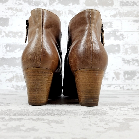 Crown Vintage Brown Leather Zip Up Block Heel Ankle Booties O273 - Picture 6 of 13